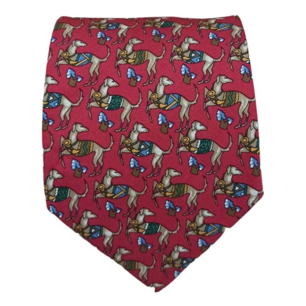 SALVATORE FERRAGAMO Red Hunting Silk Tie ITALY 56"/ 3.5" EC